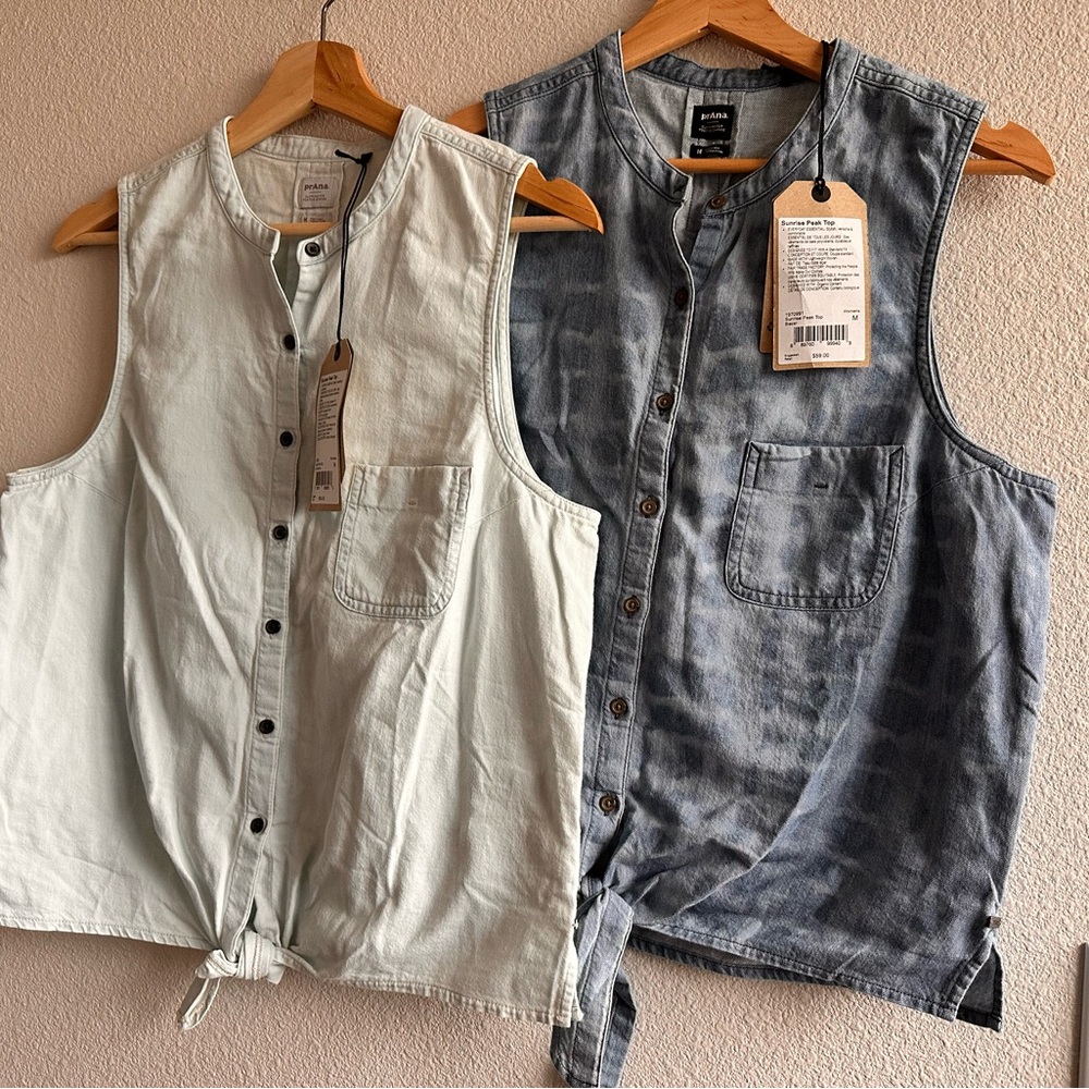 Prana Blue and White Tank Tops Casual Sleeveless